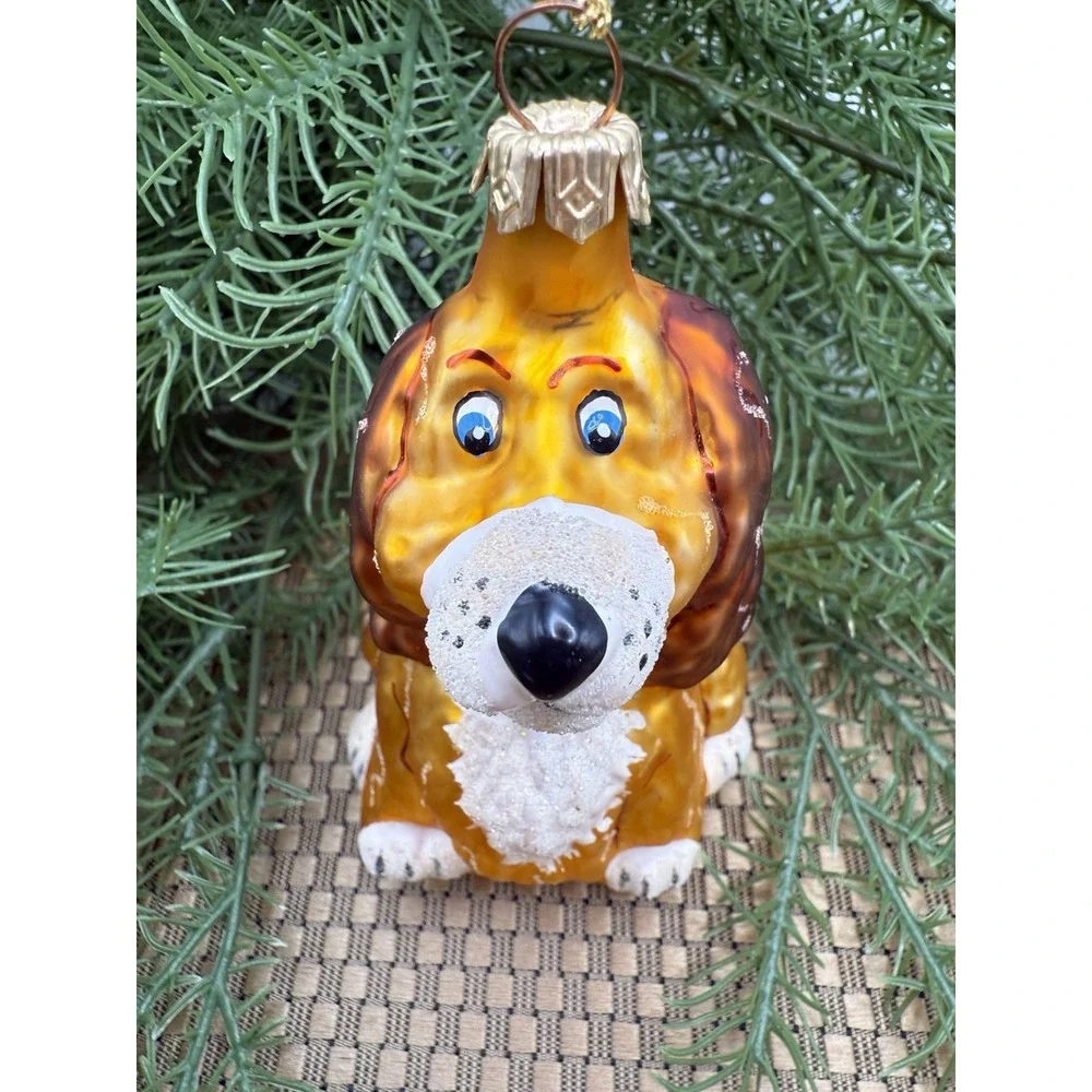 Vintage‎ Style Glass Dog Ornament Spaniel Hand Painted Glitter Christmas Decor